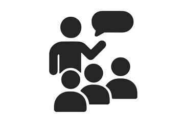 Vector trendy flat glyph icon of one person speaking and communicating with group, illustration for business presentation, seminars, classes, teaching, and communication concept