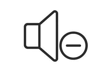 Volume decrease icon vector, thin line speaker with minus sign, sound volume control symbol, audio mute interface, transparent background illustration, digital sound adjustment graphic