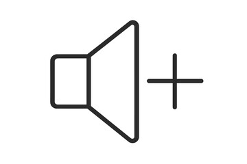 Volume increase icon vector, thin line speaker with plus sign for higher sound control, audio volume adjustment symbol, transparent background, multimedia interface design