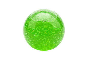 Isolated green glass marble with bubbles, spherical toy, game object, clear and bright