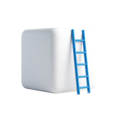 Blue ladder leaning on a white cube on a transparent background