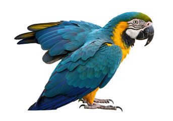 Isolated Blue-and-Yellow Macaw with a Powerful Beak in Natural Sunlight, Avian Beauty