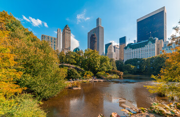 Obraz premium Central Park with skyscrapers on the background in fall