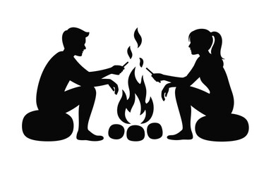 Couple sitting by a campfire silhouette illustrating connection
