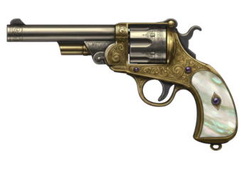 Isolated revolver firearm ornate, decorative weapon for self-defense with mother-of-pearl handle