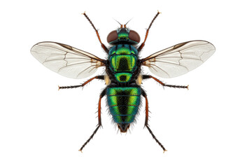 Isolated, Dolichopodidae long-legged fly, insect with iridescent green metallic body