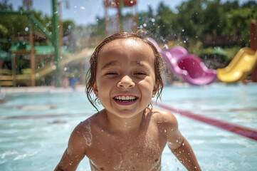Close-Up of Excited Boy Playing in a Swimming Pool on Vacation
