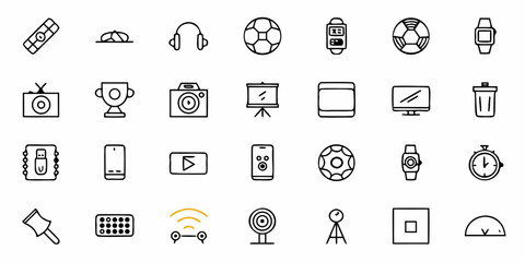 Fototapeta premium Collection of diverse modern technology and icon symbols for digital presentations, apps, and websites, showcasing innovation and connectivity with a clean, minimalist aesthetic