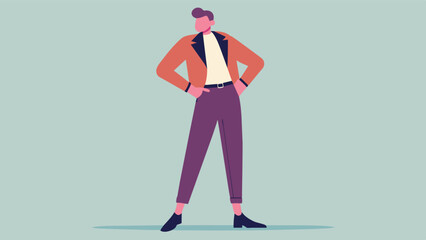 A man effortlessly pulling off a crop jacket and highwaisted pants embracing his short stature.. Vector illustration