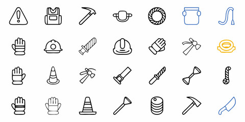 Naklejka premium Essential safety gear and construction tools meticulously illustrated in a clean, modern icon set, perfect for industrial, safety, and DIY projects.