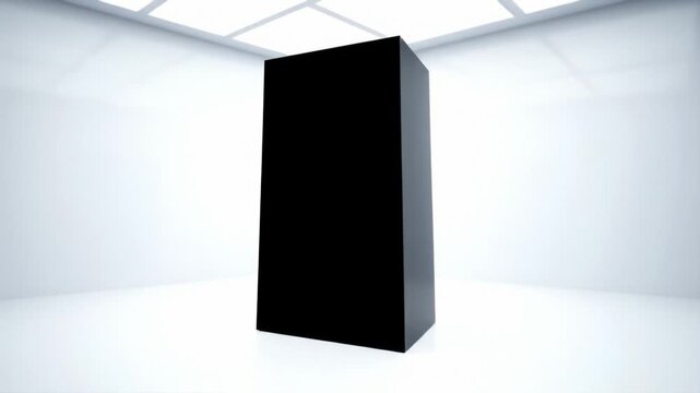 Mysterious Black Monolith Standing Tall in a Bright White Room