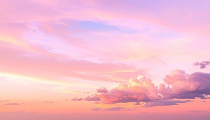 Obraz premium Pastel Sky at Sunset with Soft Pink and Purple Clouds in a Dreamy Atmosphere