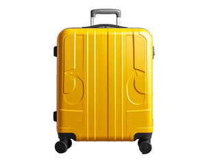 Modern Yellow Travel Luggage with Unique Ripple Pattern and Four Spinner Wheels Isolated