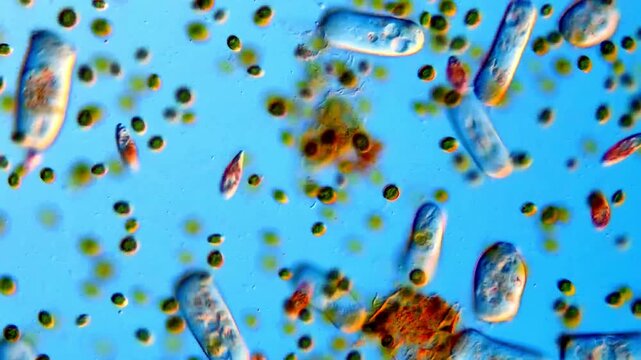 Microscope view of microorganism, Protozoa and algae 