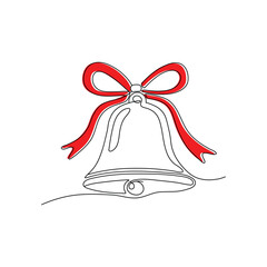 Festive Christmas bell with a red ribbon bow  continuous one-line drawing illustration for holiday projects.