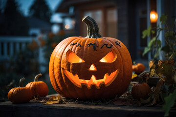 Pumpkin scary jack-o-lantern, attribute autumn holiday Halloween AI Generative