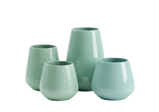 Isolated ceramic flower pots art collection decorative home objects studio shot modern design