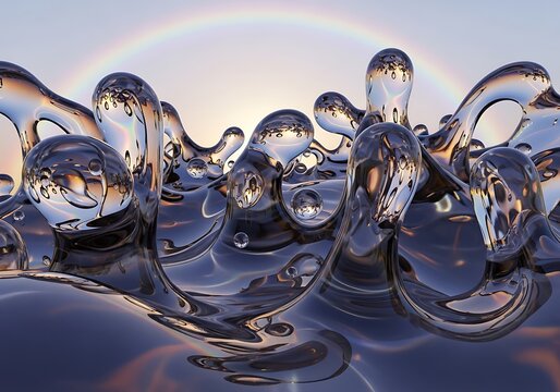 Water Droplets Reflecting Rainbow - A Moment of Clarity and Beauty.