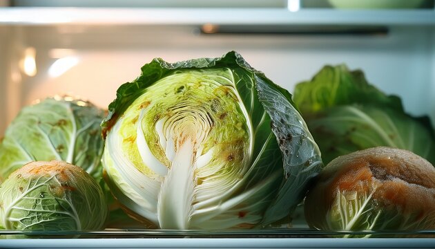 close up of rotten cabbage kept on fridge more than week - Powered by Adobe