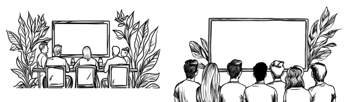 The silhouette of people watching a presentation serves as an ideal image for business and conference themes