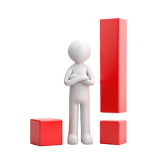 Confident figure with exclamation mark on transparent background