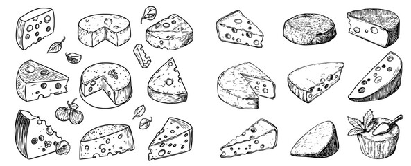 The Cheese Doodle icon set is hand drawn and features a range of cheese slices, ideal for use in restaurant, cafe, and menu designs