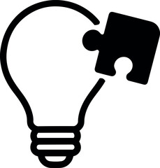 Vector lightbulb with puzzle piece representing idea completion and problem solving