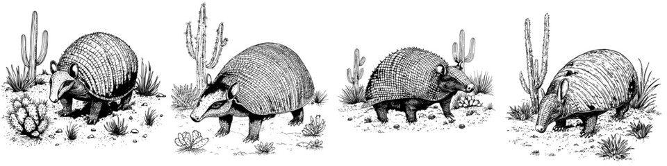 Fototapeta premium A giant armadillo is depicted in a watercolor illustration set against a white background