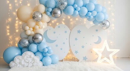 Baby Shower Decoration with Balloons Stars Moons and Fairy Lights