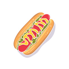 Tasty hot dog illustration design with white line art design. delicious hot dog with lettuce design