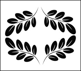 Vector illustration of laurel leaf branches in black silhouette design"
