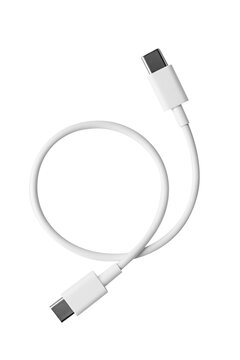 USB C cable white connector charging data portable minimal modern technology accessory Curved USB C cable with white sheath and sleek connector design, portable charging and data accessory clean