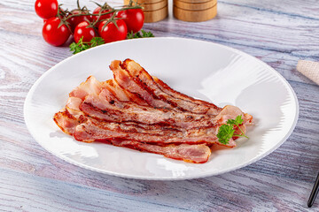 Fried pork bacon for breakfast