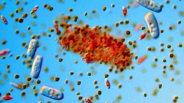 Microscope view of microorganism, pond water sample 200x 