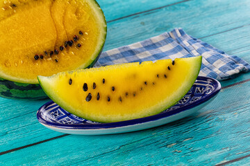 Ripe sweet juicy yellow watermelon