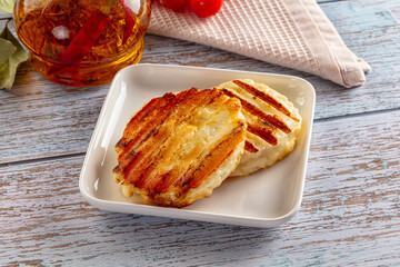 Grilled Greek haloumi cheese snack
