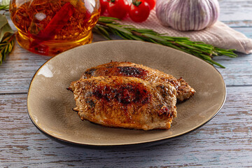 Roasted pork schnitzel steak piece