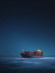 cargo ship at night