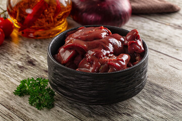 Raw chicken liver in the plate