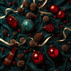 Fototapeta premium christmas decoration on red background