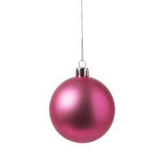 Single shiny pink christmas bauble ornament hanging isolated festive holiday decoration isolated on transparent background