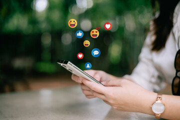 Social Distancing ,Working From Home concept.	The concept of living on vacation and playing social media. Social media and digital online concept, man using smart phone with Social media.