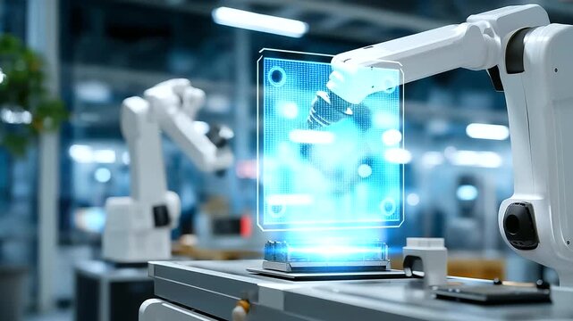 Engineers test a robotic vision system in a factory lab, with cameras scanning, screens displaying object recognition, tools calibrating lenses, and a prototype part on a table, depicted in a high-t
