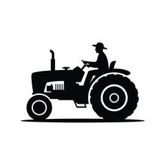 Obraz premium Farmer driving tractor silhouette iconic rural scene agricultural symbol