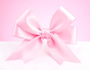 Pink satin ribbon bow on a pink and white background