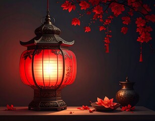 Asian lantern, red blooms