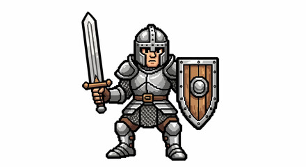 Medieval Knight Illustration A Warrior in Shining Armor, Ready for Battle with Sword and Shield