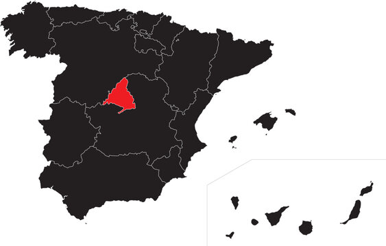 Community of Madrid Highlighted on the Map of Spain