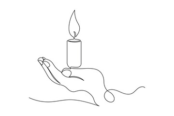 Minimalist single line candle outline art elegant continuous drawing illustration