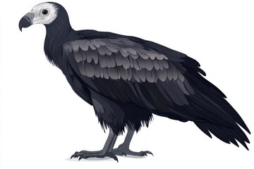 Obraz premium Black vulture bird standing isolated on white background